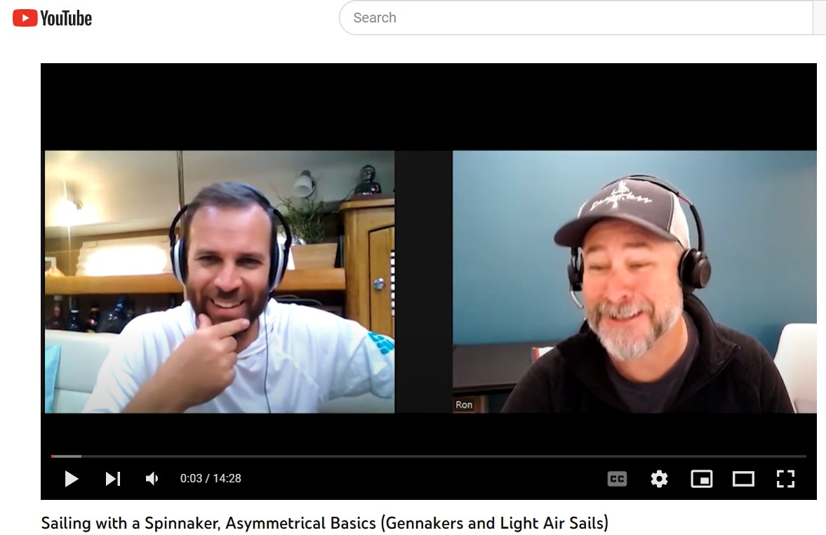 Screenshot from the live interview of Matt Foster and Ron Mcinnis talking about spinnakers.